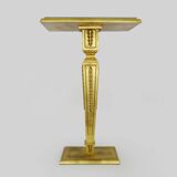 Console, pedestal table, side table in gilded wood with beveled mirror top. Ann
