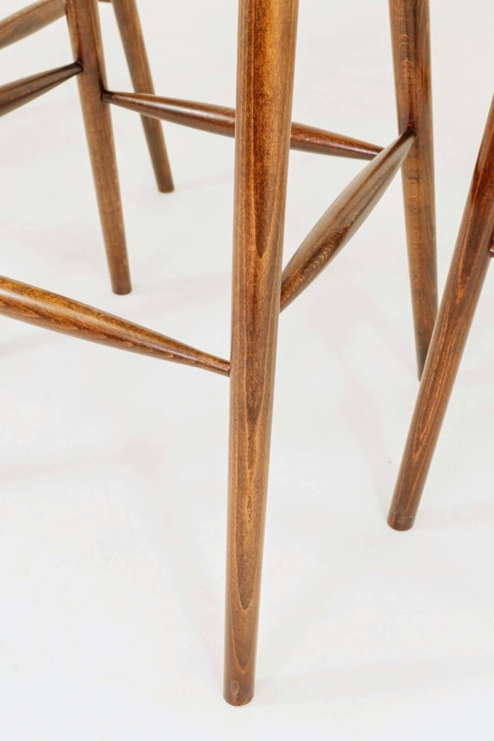 Set of three bar stools in vintage style rustic wood wool upholstery