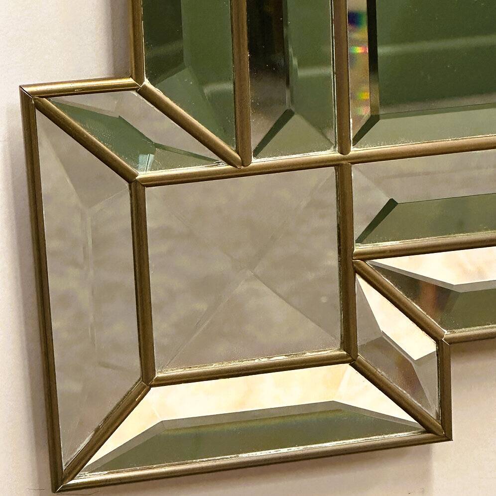 Large luxurious rectangular fully bevelled mirror with brass frame, Italy, 1980s