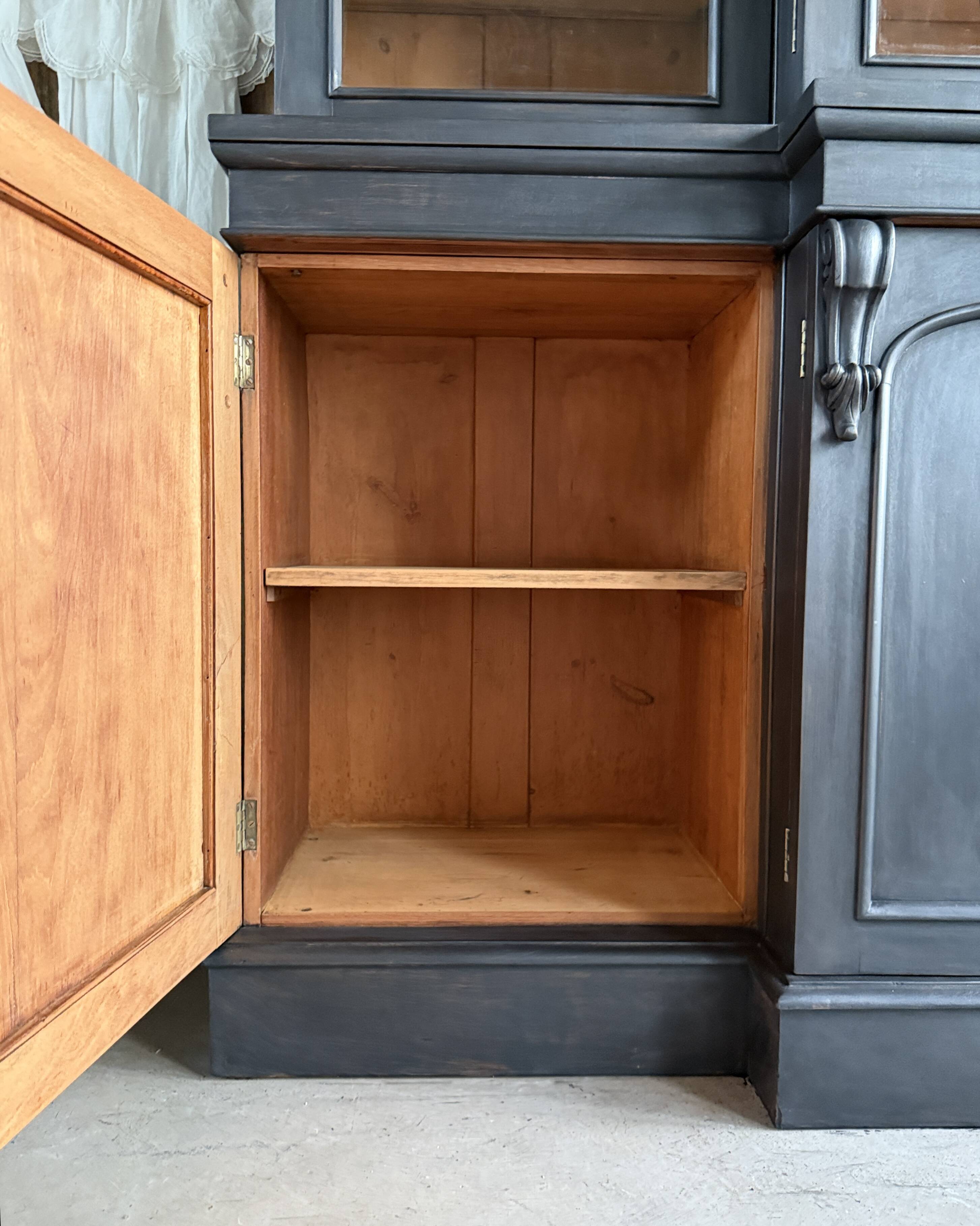 Large black patinated glass bookcase (renovated)