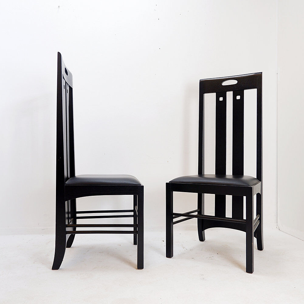 Pair of high-back chairs 'Ingram' by Charles Rennie Mackintosh for Cassina, 1980s