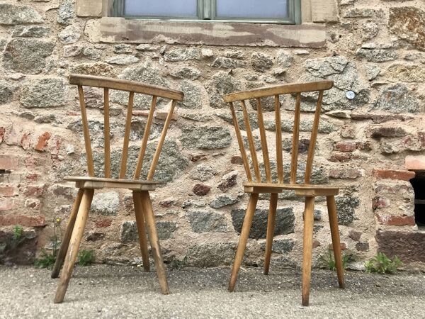 Paire de chaises bistrot bohème hêtre scandinave - pieds compas - vintage 1950 bentwood