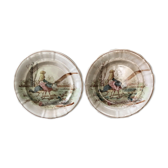 2 assiettes décor faisan faïence de Longwy XIXème