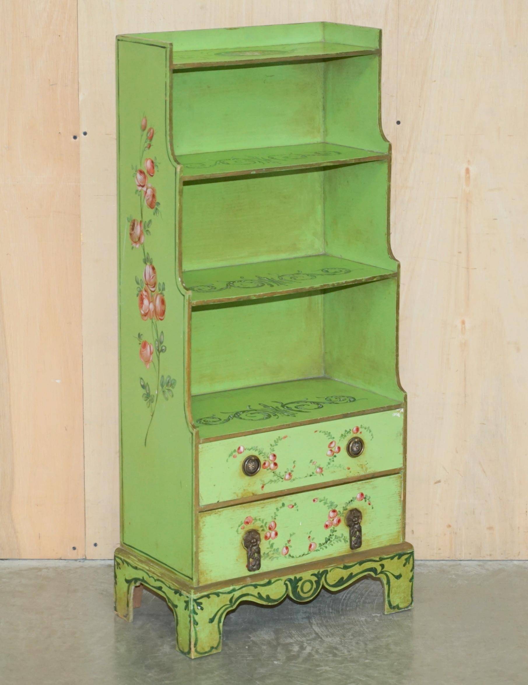 Pair of Waterfall Regency Sheraton antique bookshelves hand-painted.