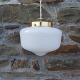 Set of 3 hanging lamps in opaline, Art Deco