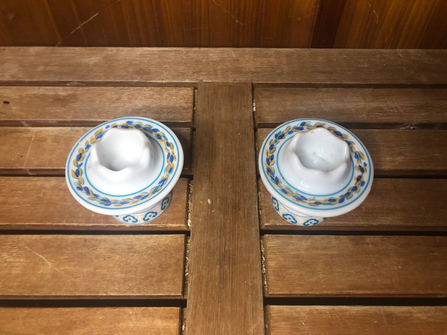 Pair of FRANCOISE SAGET Porcelain Candlesticks Flower Decor #A413