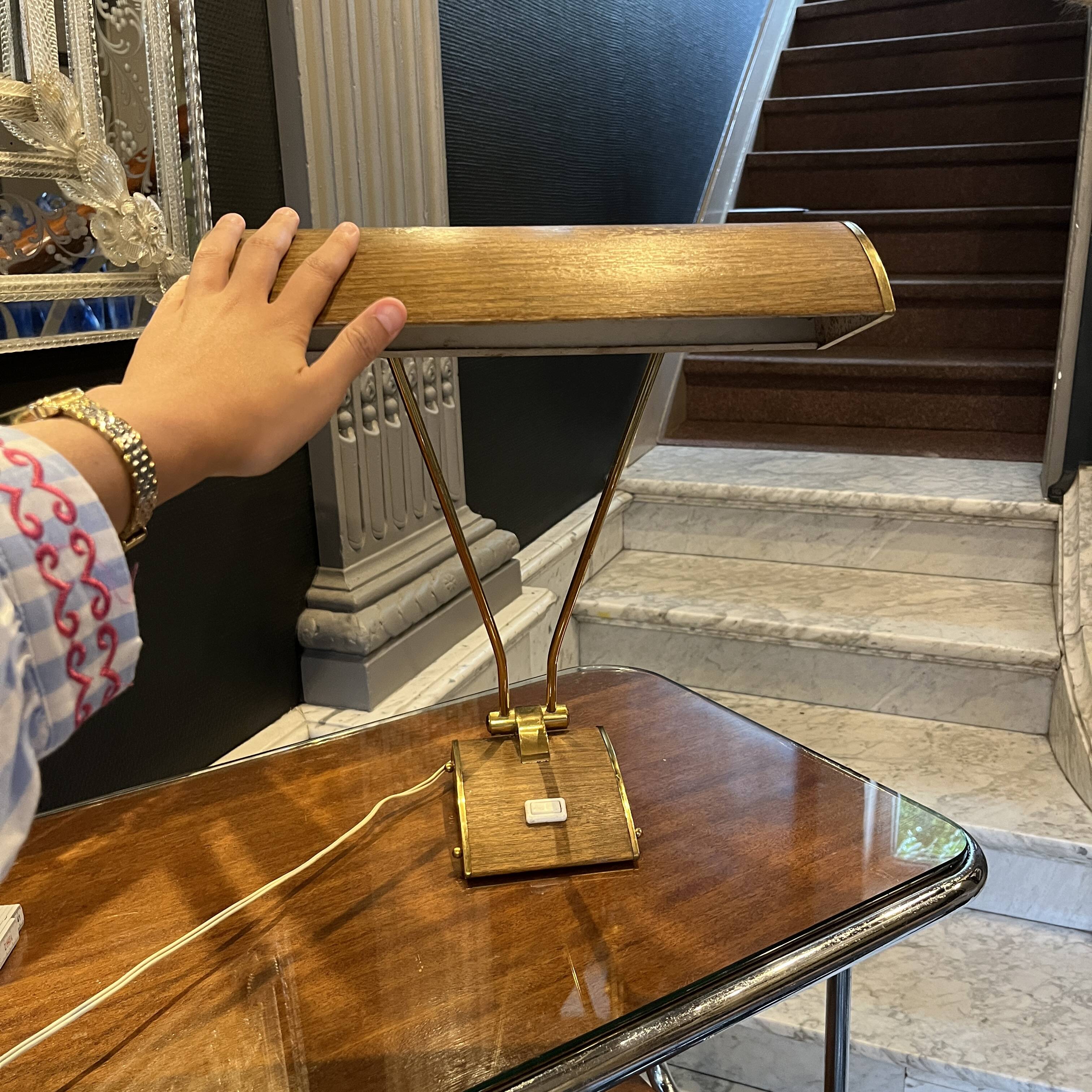 Lampe à poser ou de bureau (doré & brun) JUMO, design moderniste, ca 1945