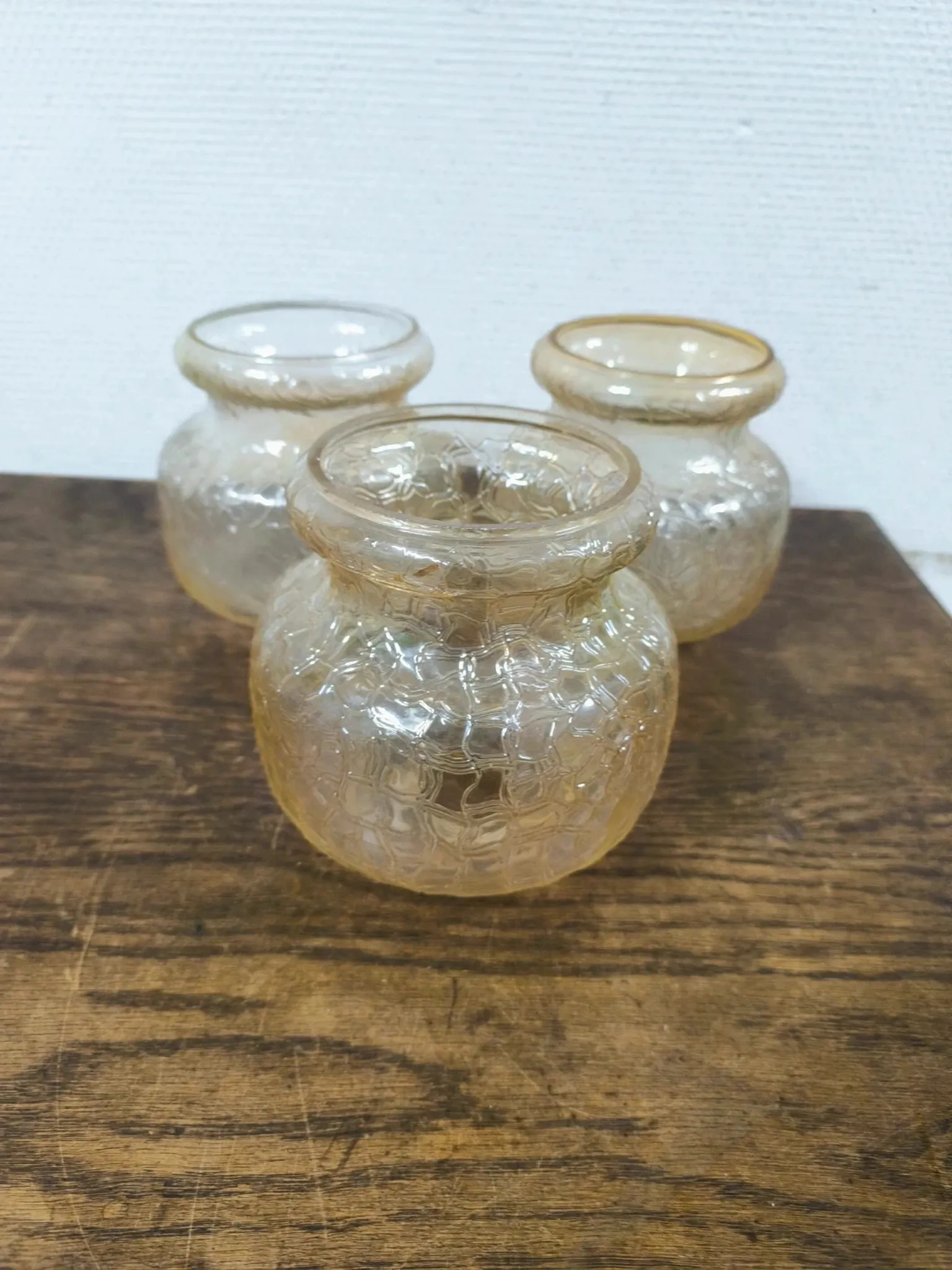 Set of 3 vintage amber textured glass globes/shades.