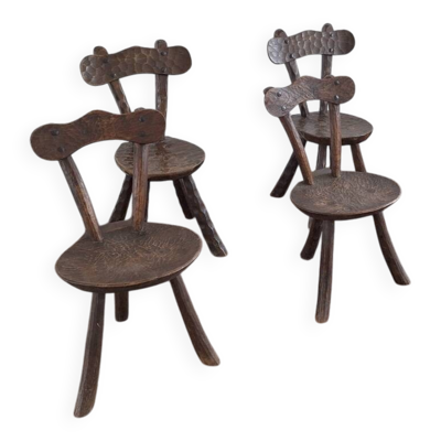 Ensemble de 4 chaises provençales françaises dans le style d'Alexandre Noll, années 1950