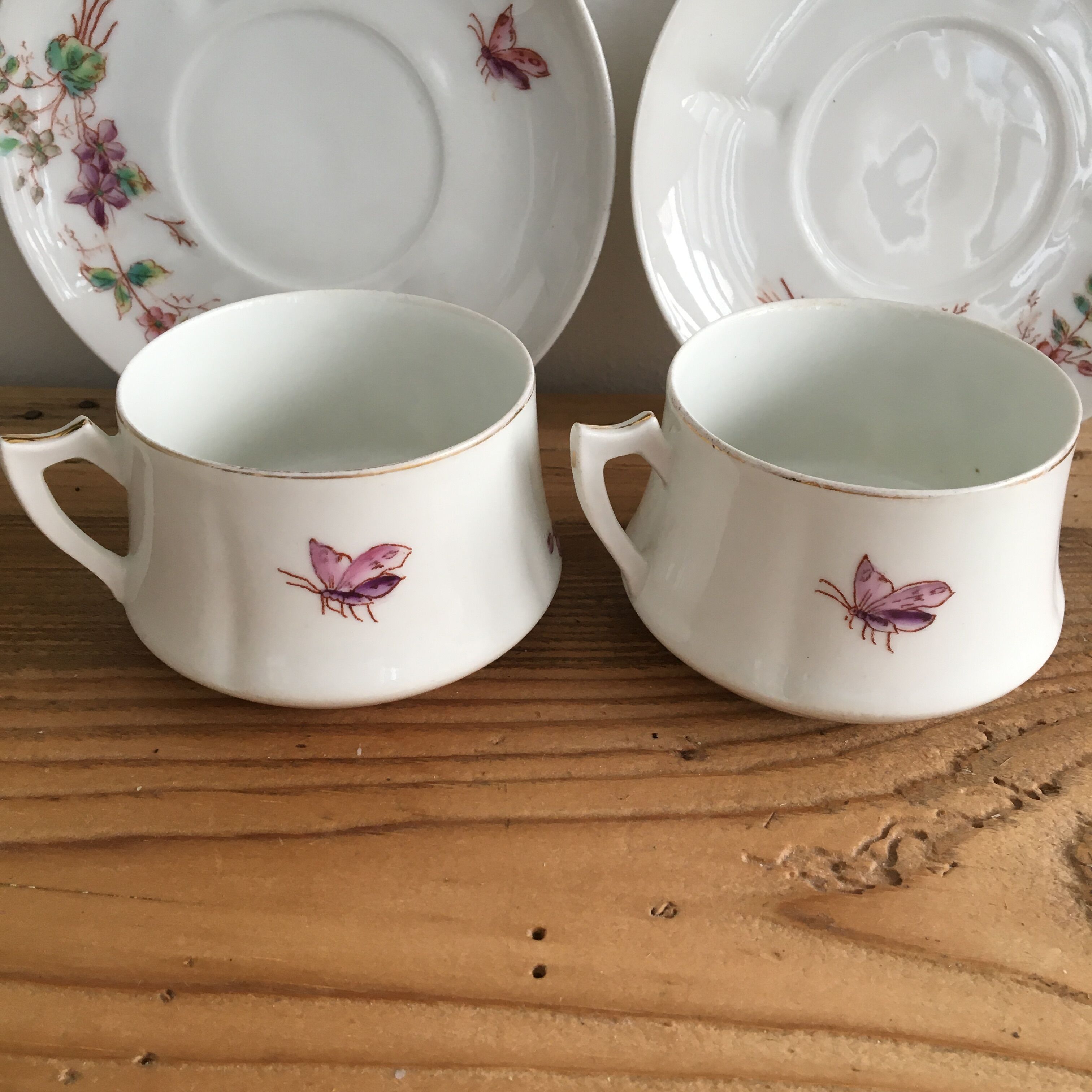 pair of 1900 enamelled porcelain tea cups