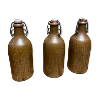 Set de 3 bouteilles en grès marron vintage