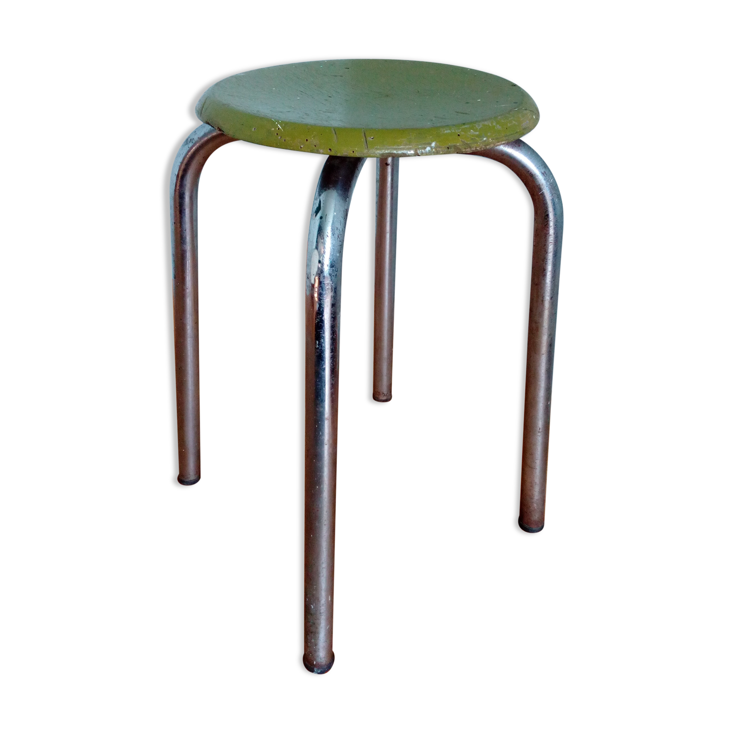 Tabouret métal chromé et bois
