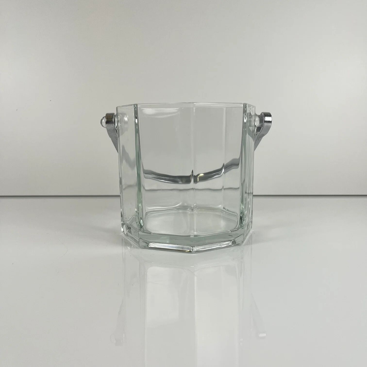 Octagonal glass ice bucket with metal handle, 1970s/80s, France