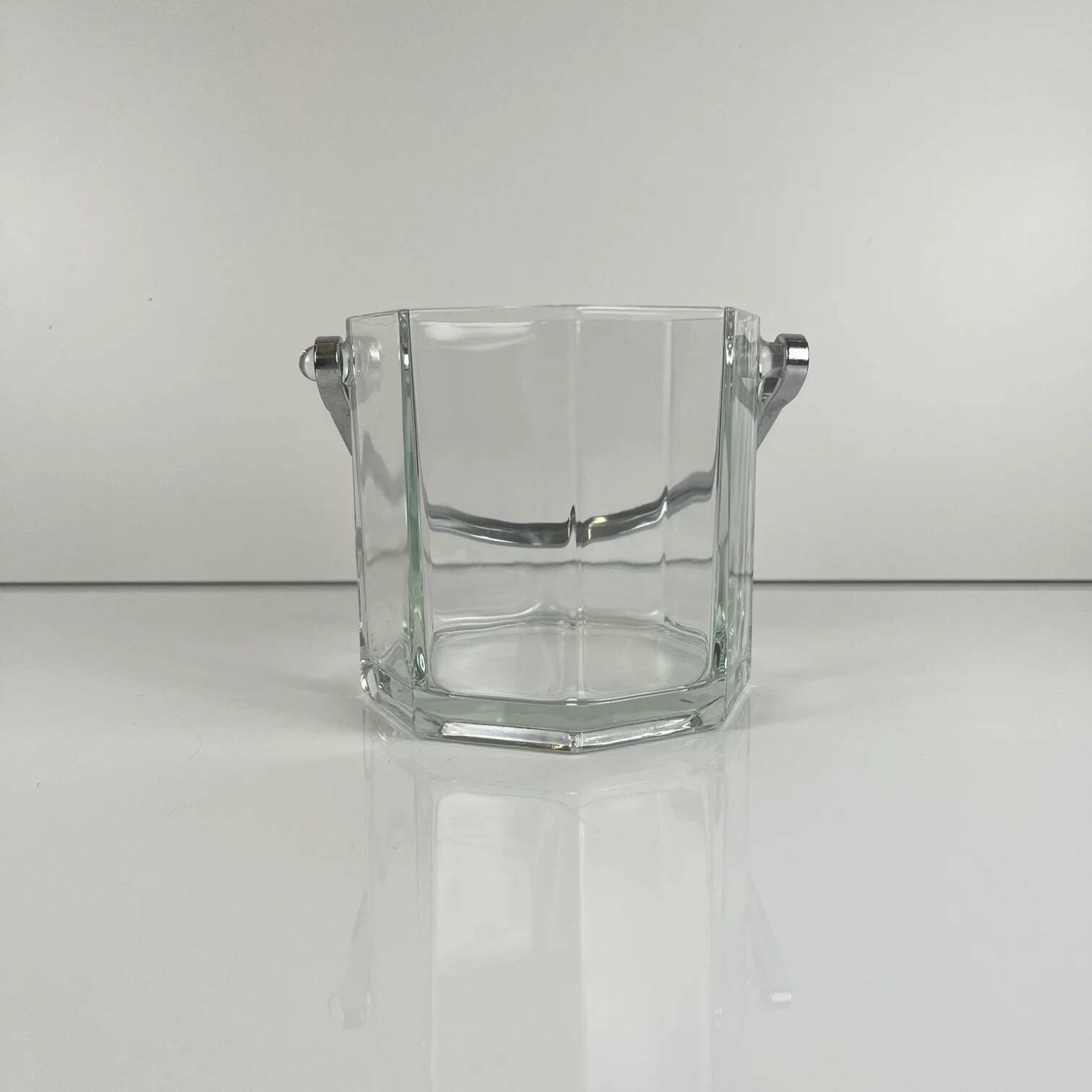 Octagonal glass ice bucket with metal handle, 1970s/80s, France
