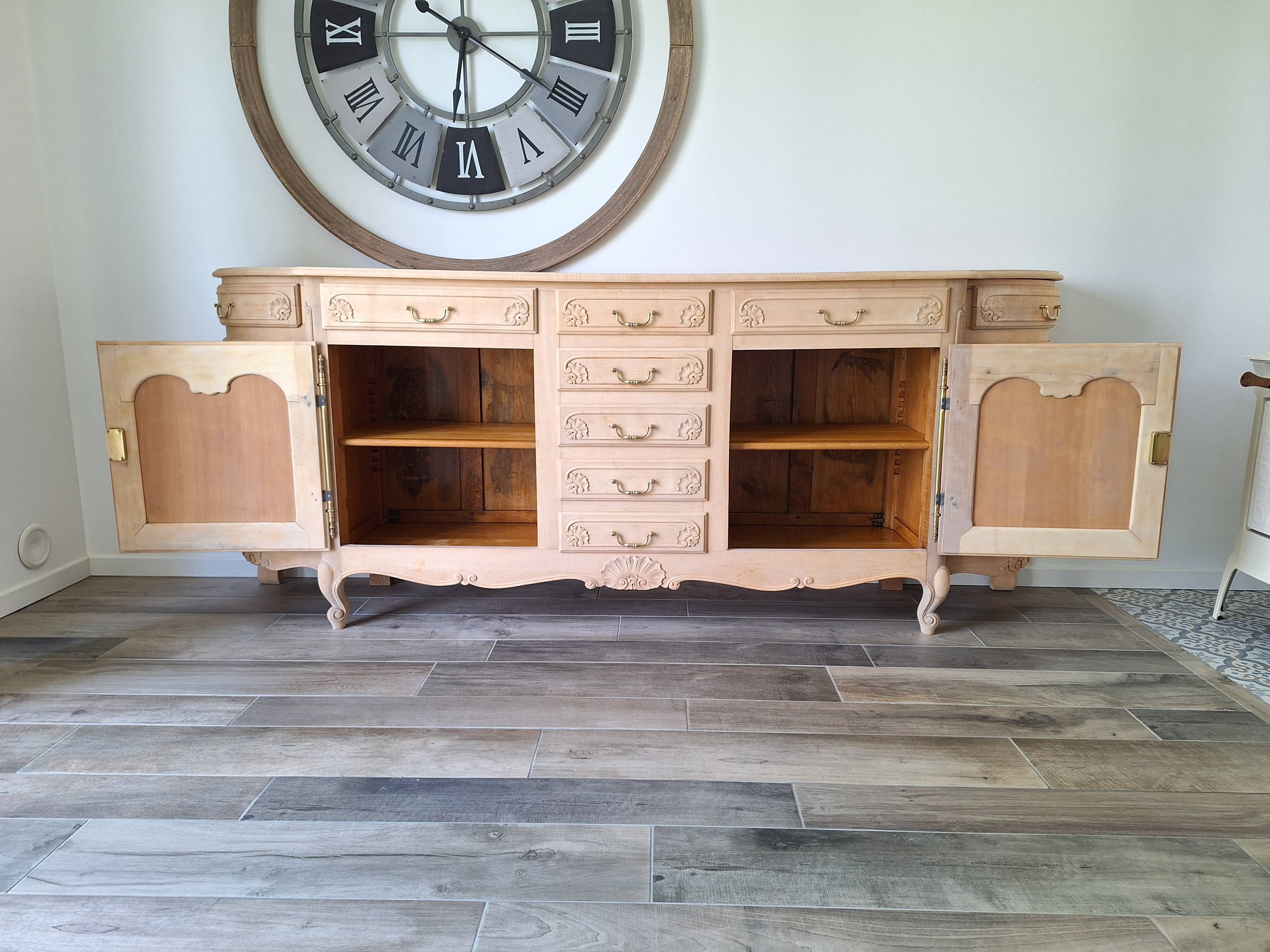 Low buffet in renovated solid cherry wood – Revisited Louis XV style – 250 cm