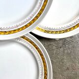 5 assiettes plates St Amand en faïence jaune et dorée