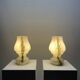 Pair of mushroom table lamps in white and green glass by Doria Leuchten, 1970.
