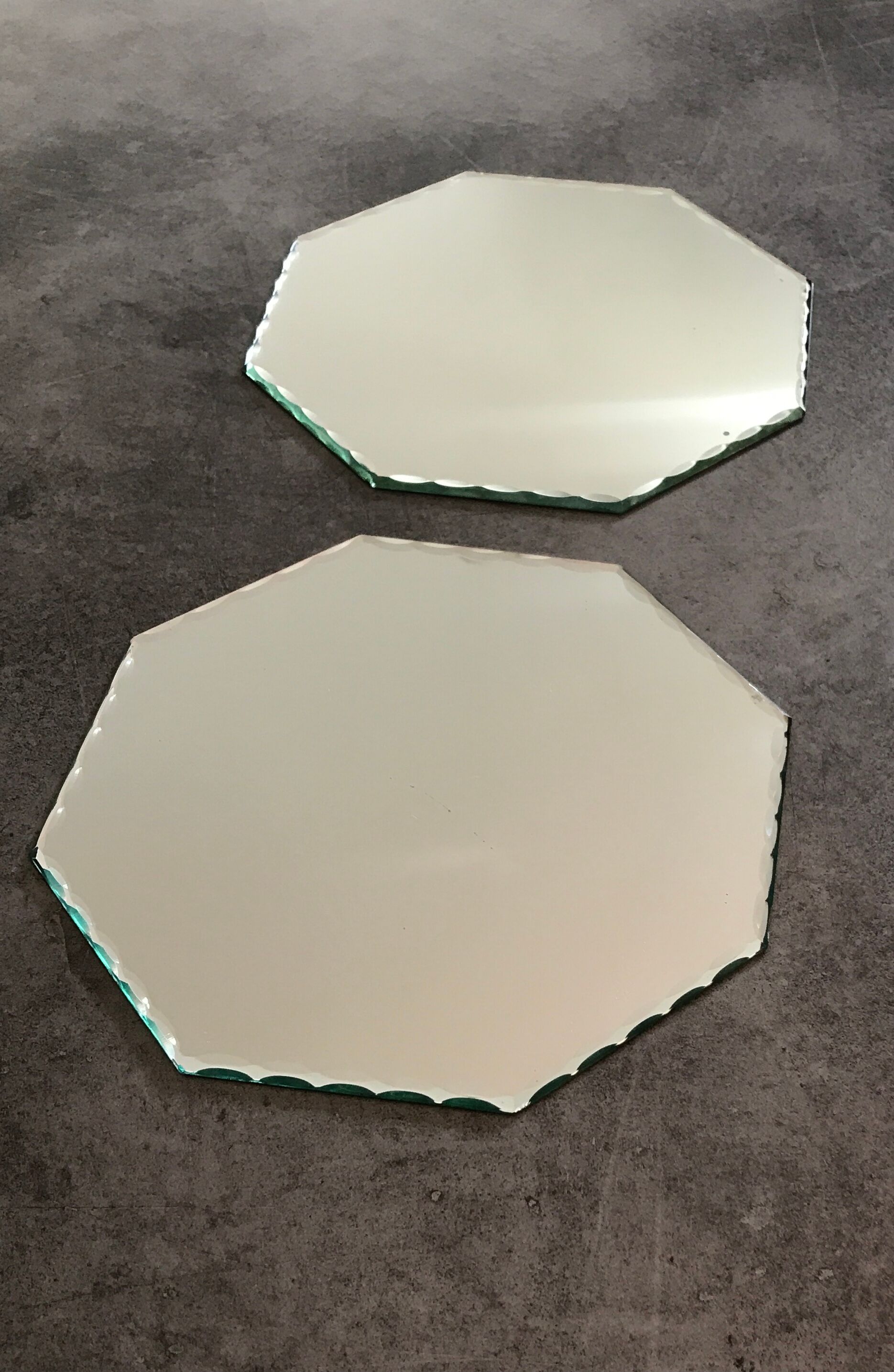 Pair of old underneath bottle tray hexagonal shape mirror 18 cm