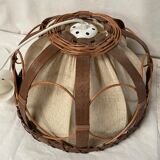 Vintage suspension lamp in rattan and linen