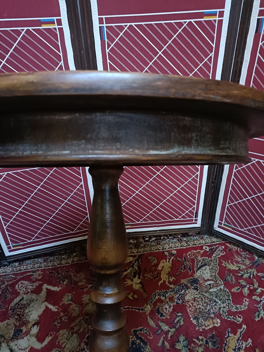 Pedestal table chessboard inlaid old pegs and staples
