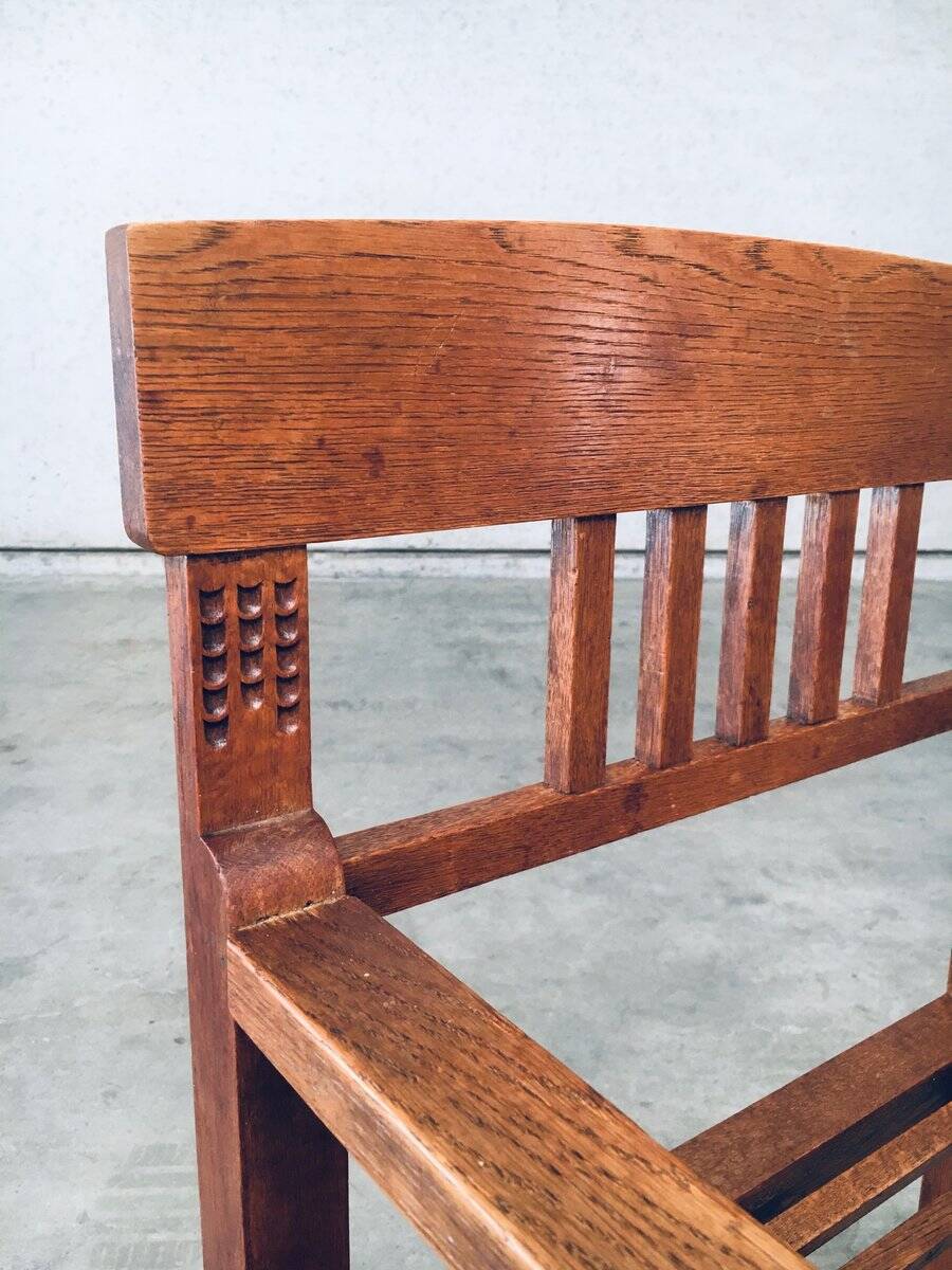 Dutch Modernist Carved Oak Side Chair, 1920s