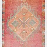 3x11 Reddish Coral Tones Vintage Runner Rug, Handwoven Runner Rug,91x346Cm