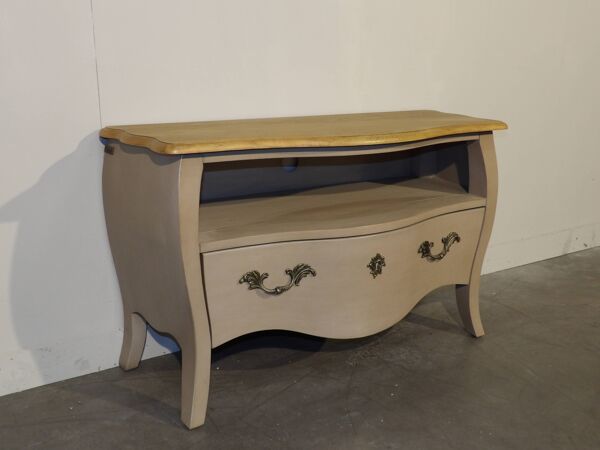 Meuble tv taupe, plateau en chêne, 1 tiroir