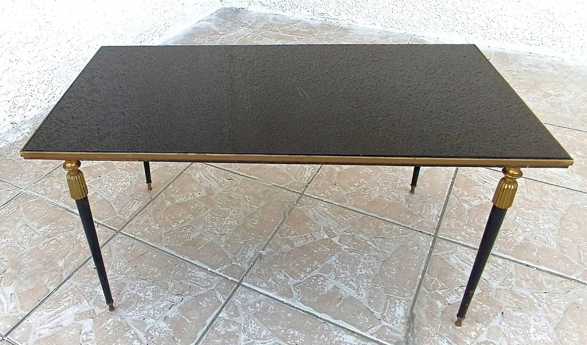 1960s metal and smoked glass coffee table