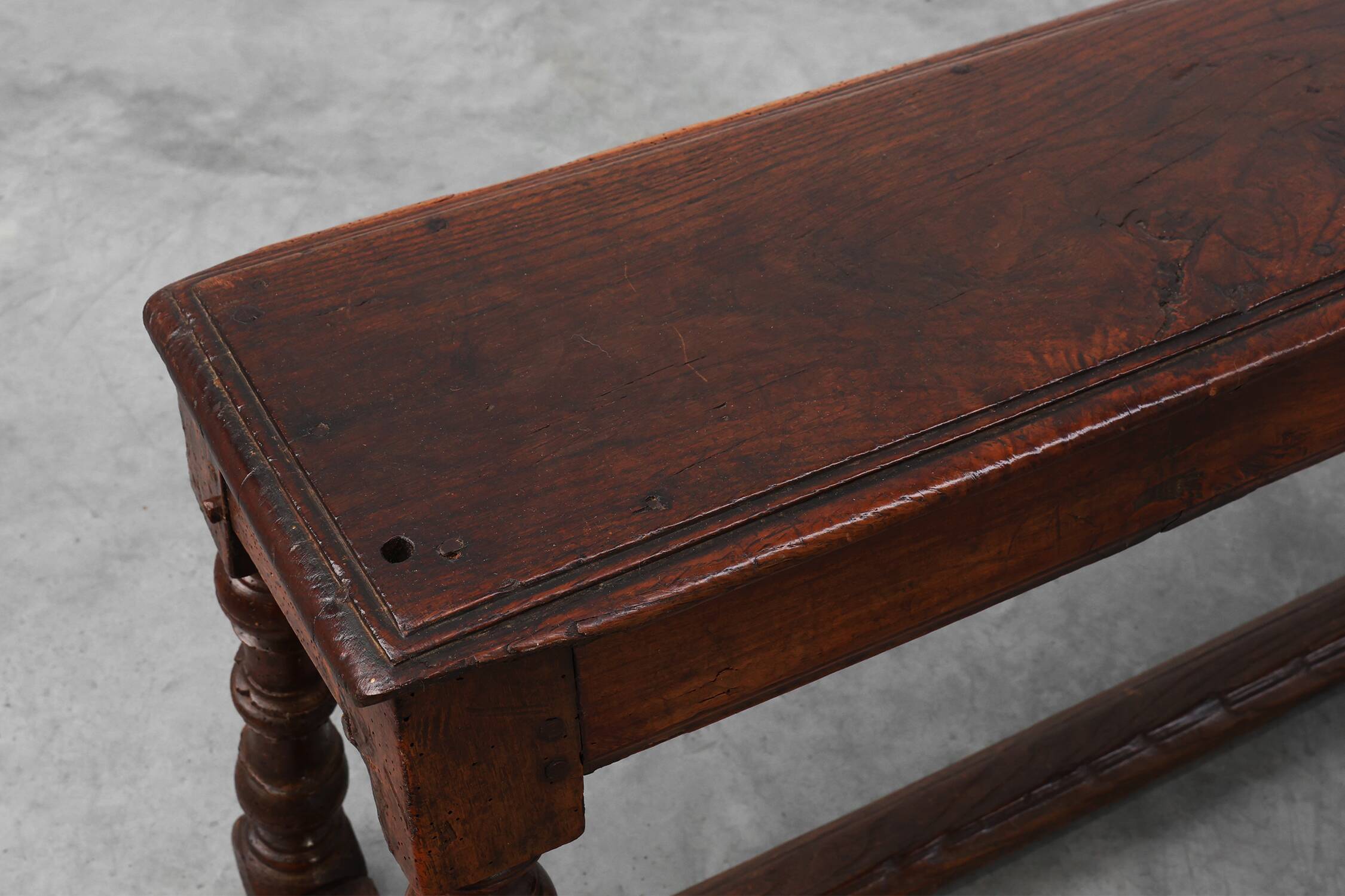 Antique English oak farmhouse bench, UK ca. 1850