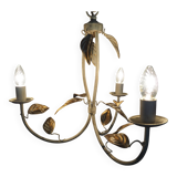 3-light pendant light in off-white color, gold edging and gold leaves
