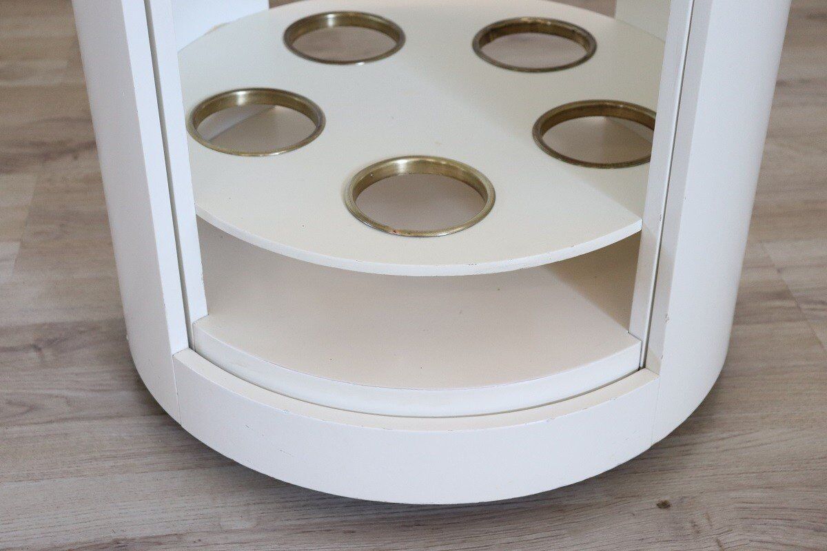 Space Age White Bar Cart On Wheels With Sliding Door, 1960s