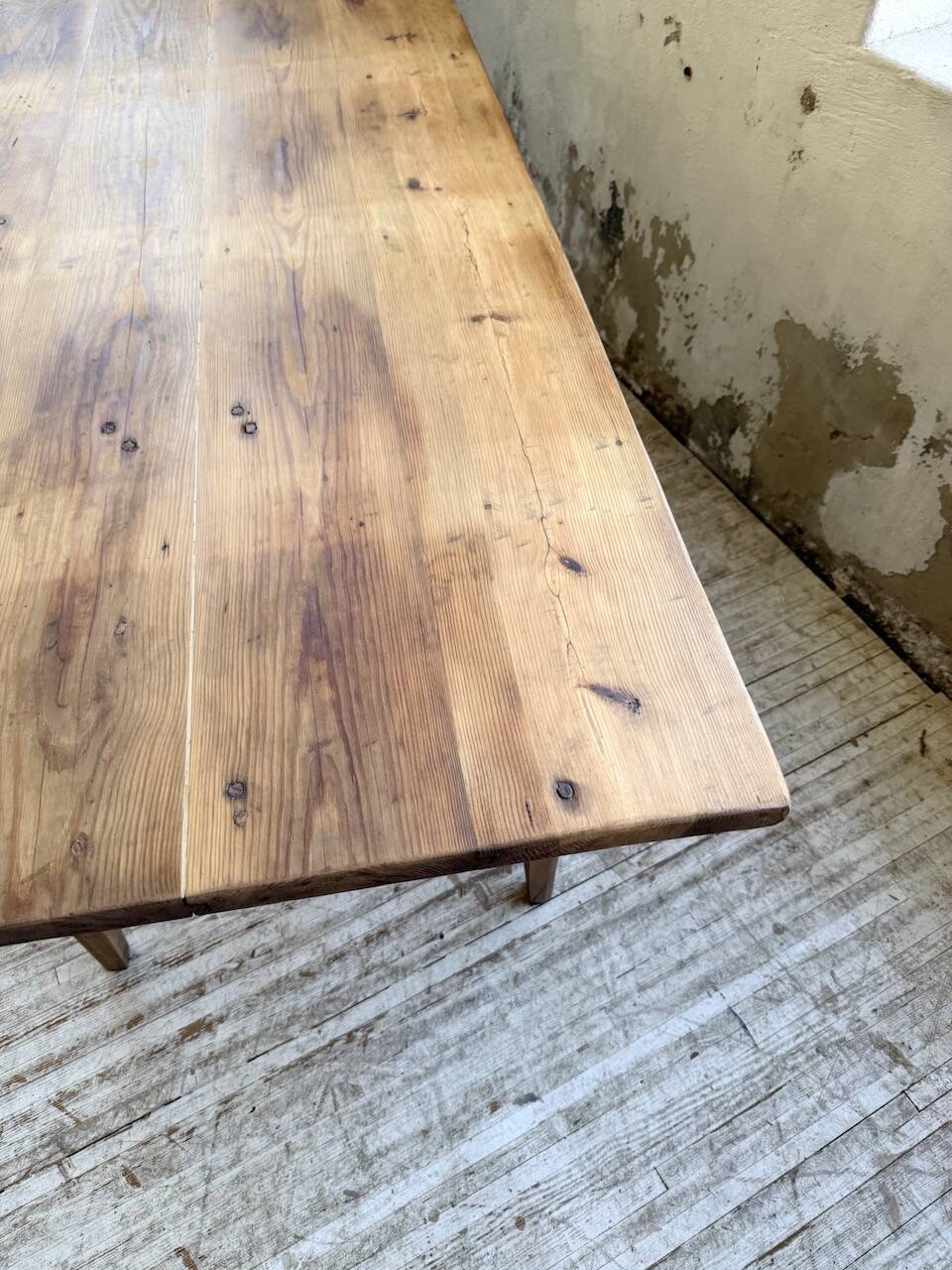 1950s pine and oak farmhouse table with multiple drawers