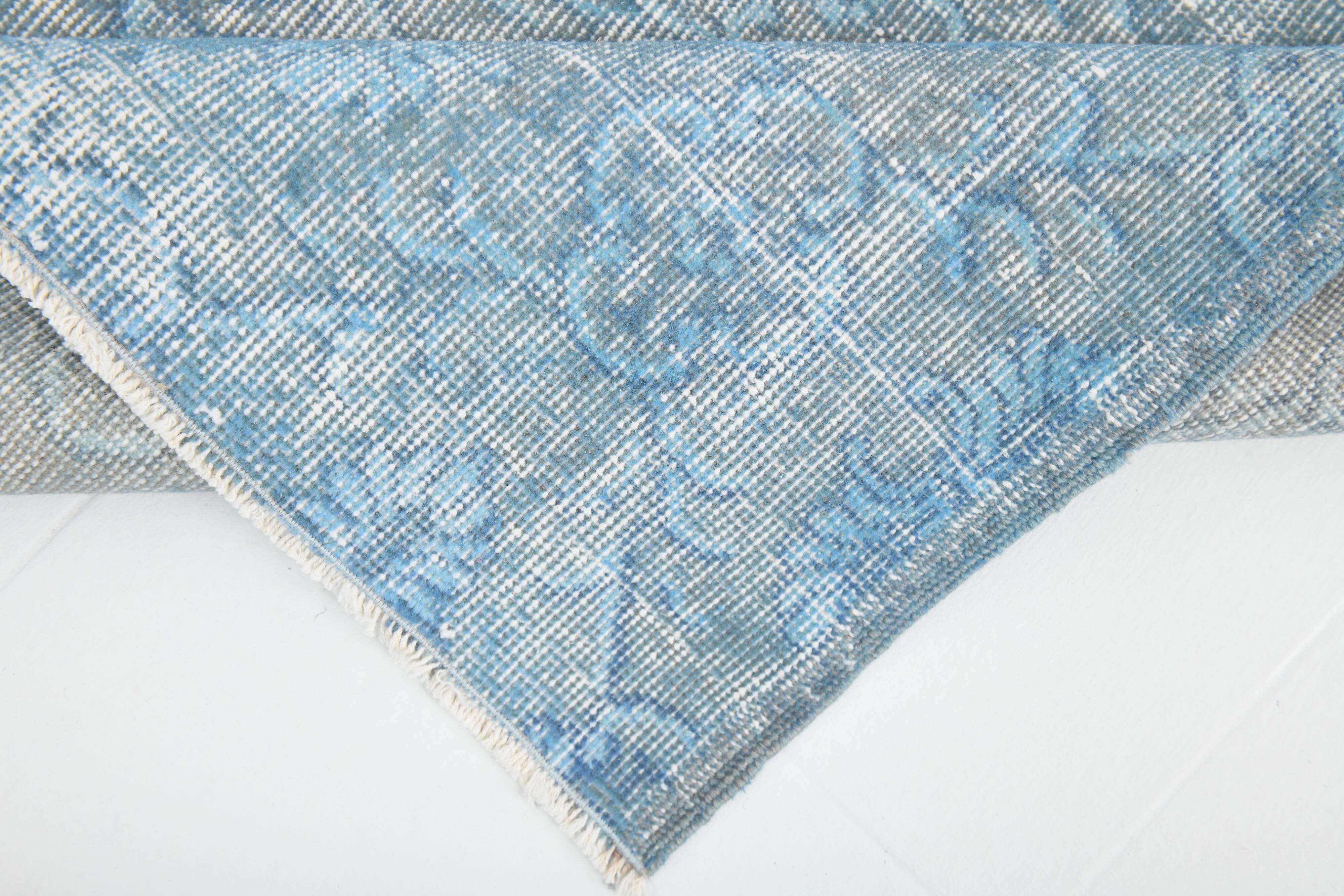 7x11 Turkish Light Blue Camouflage Pattern Vintage Rug, 223x329Cm