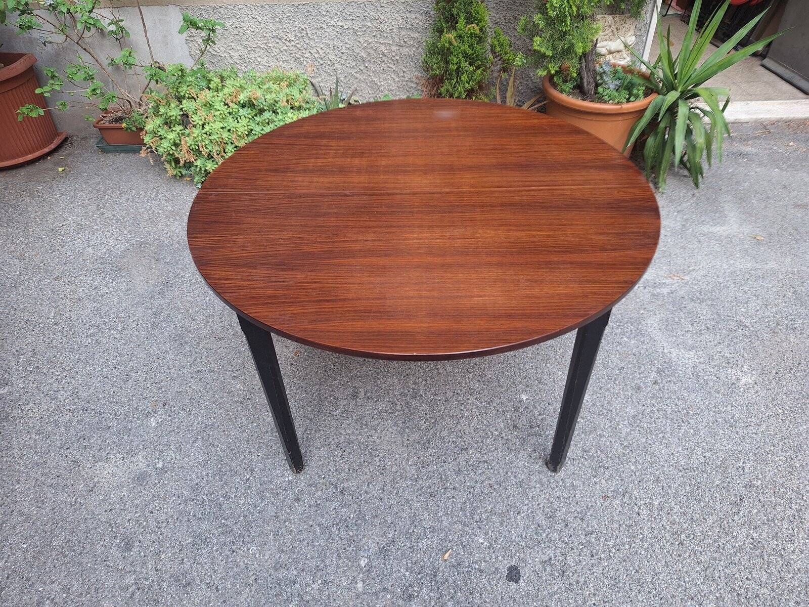 Table à manger en bois avec plateau rond extensible, années 1950