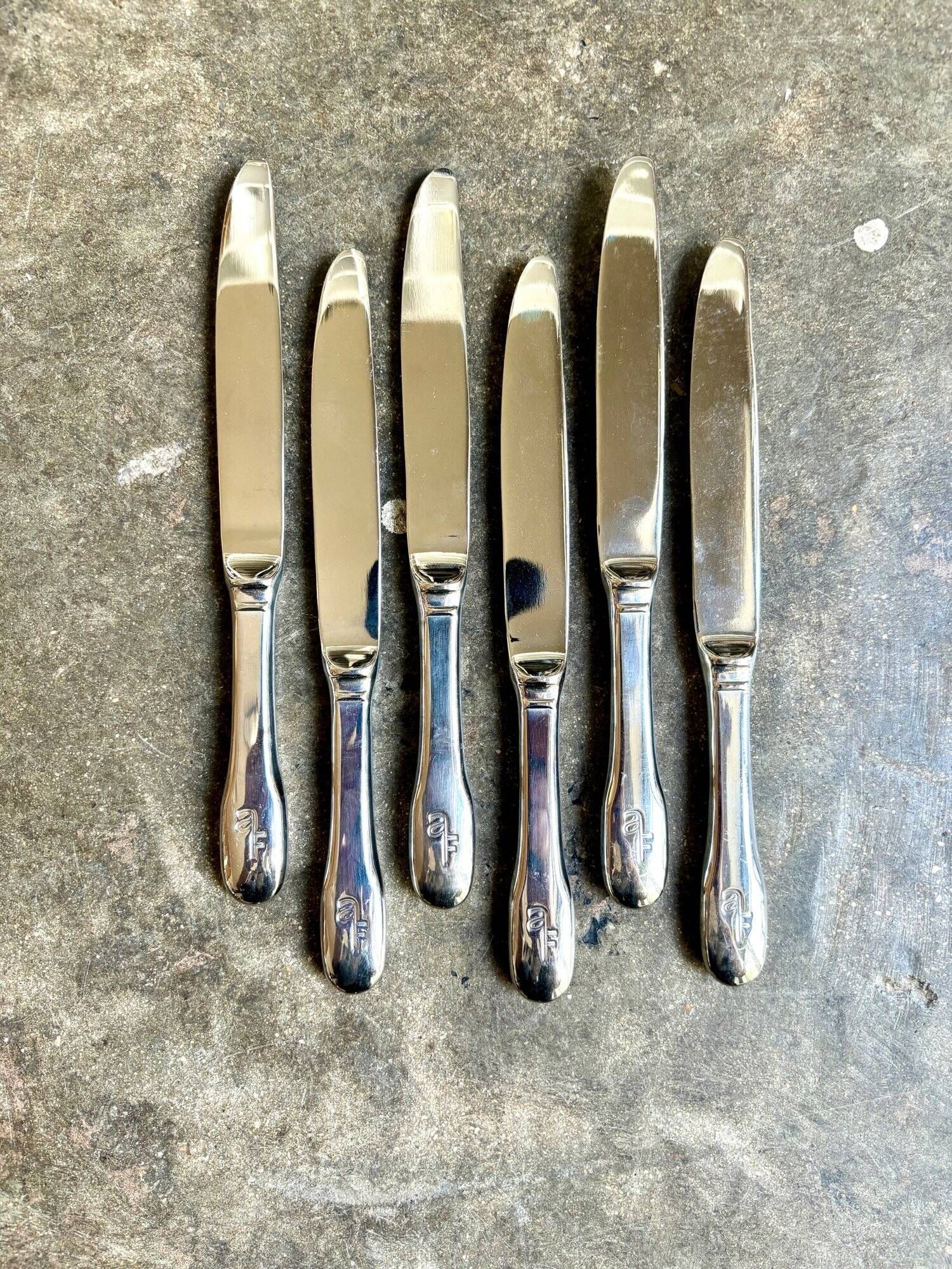 6 chrome metal dessert knives for Air France