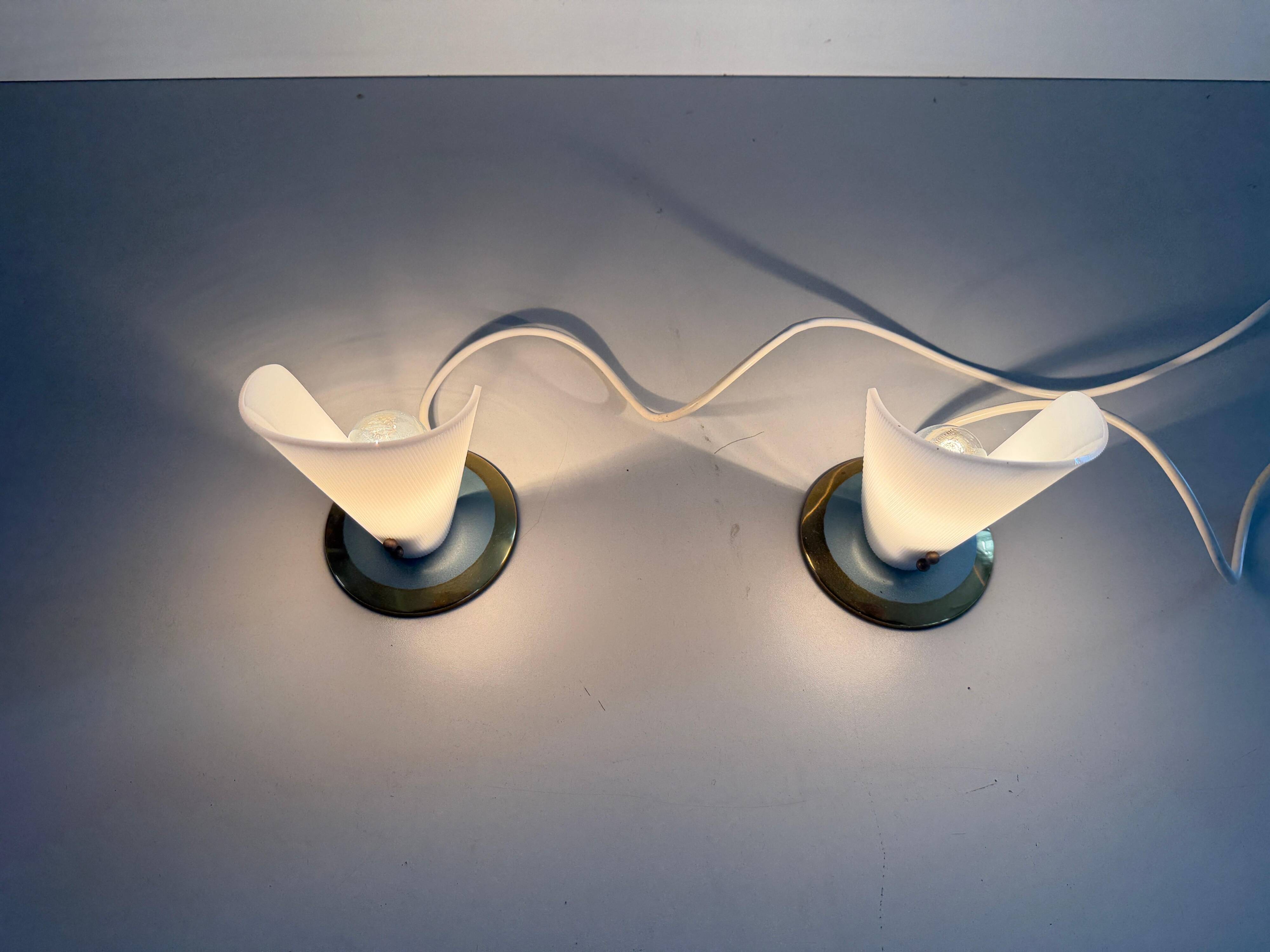 Paire de lampes de bureau du milieu du siècle à tête en plexiglas et base en métal, années 1960, Allemagne
