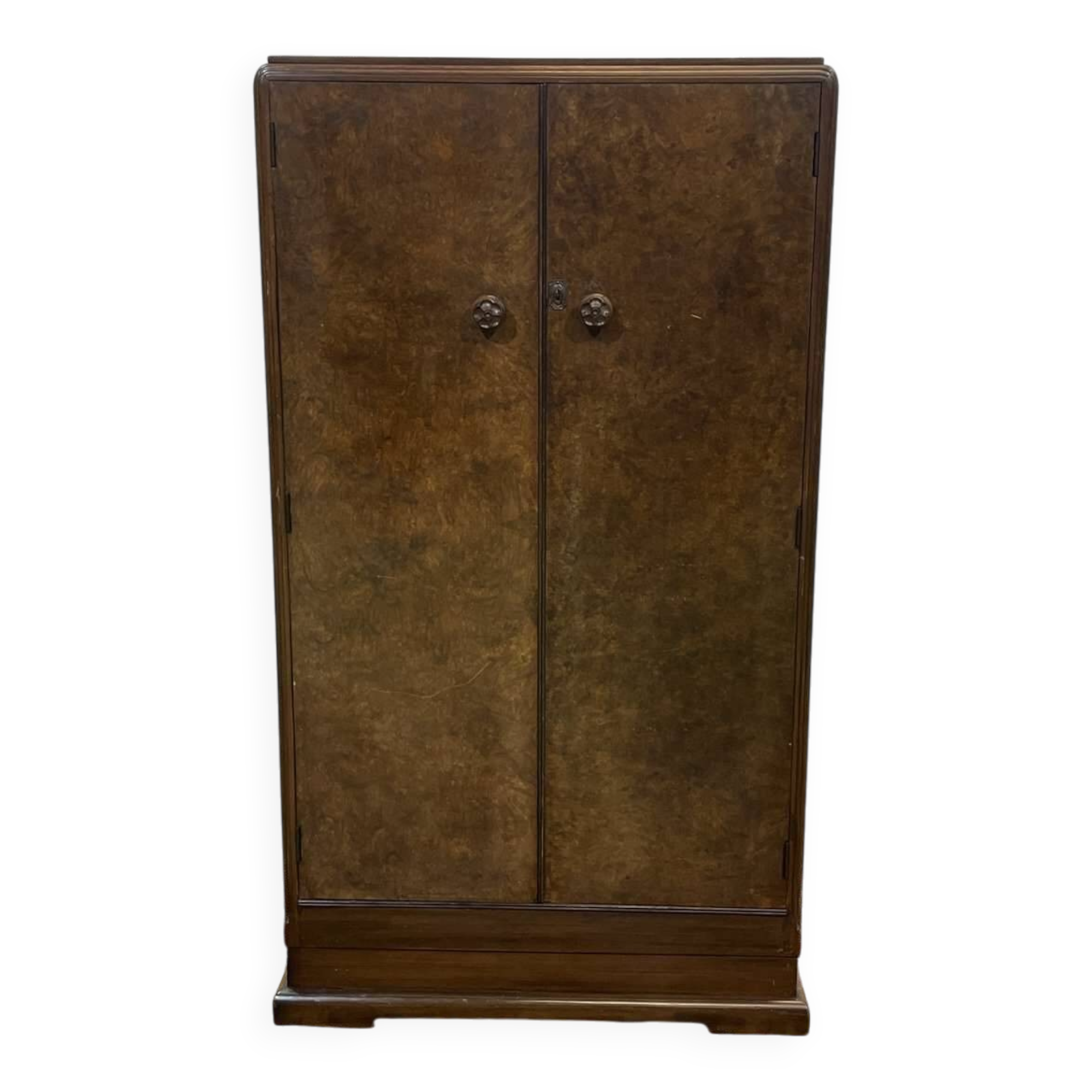 Small English Art Deco student wardrobe in walnut from the 1950s.