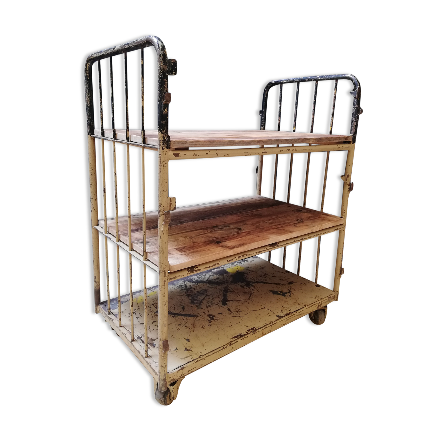 Industrial trolley, roulette shelf