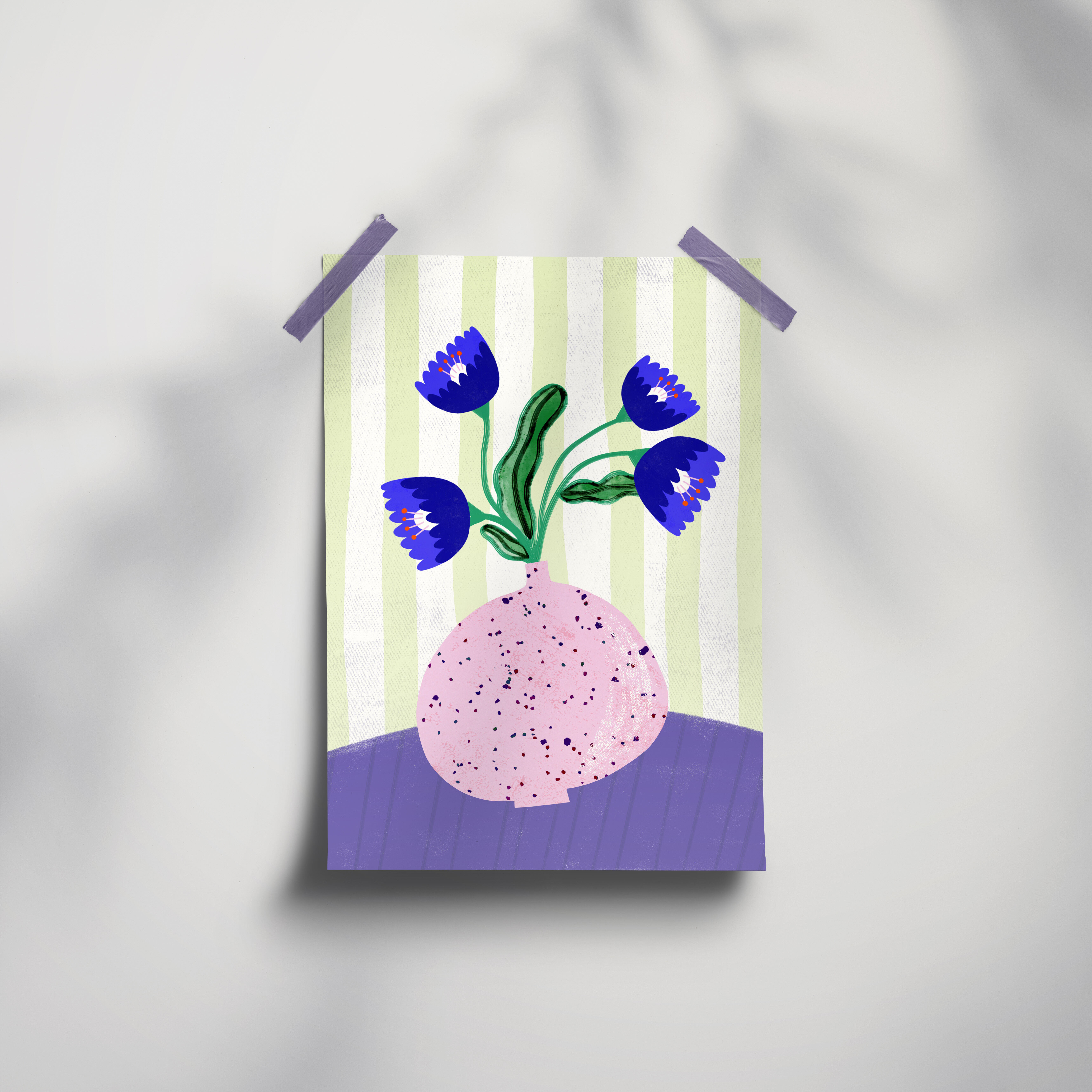 Illustration "flower vase with blue abstract flowers"