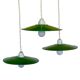 Triple industrial style pendant light with enamelled sheet metal and porcelain sockets