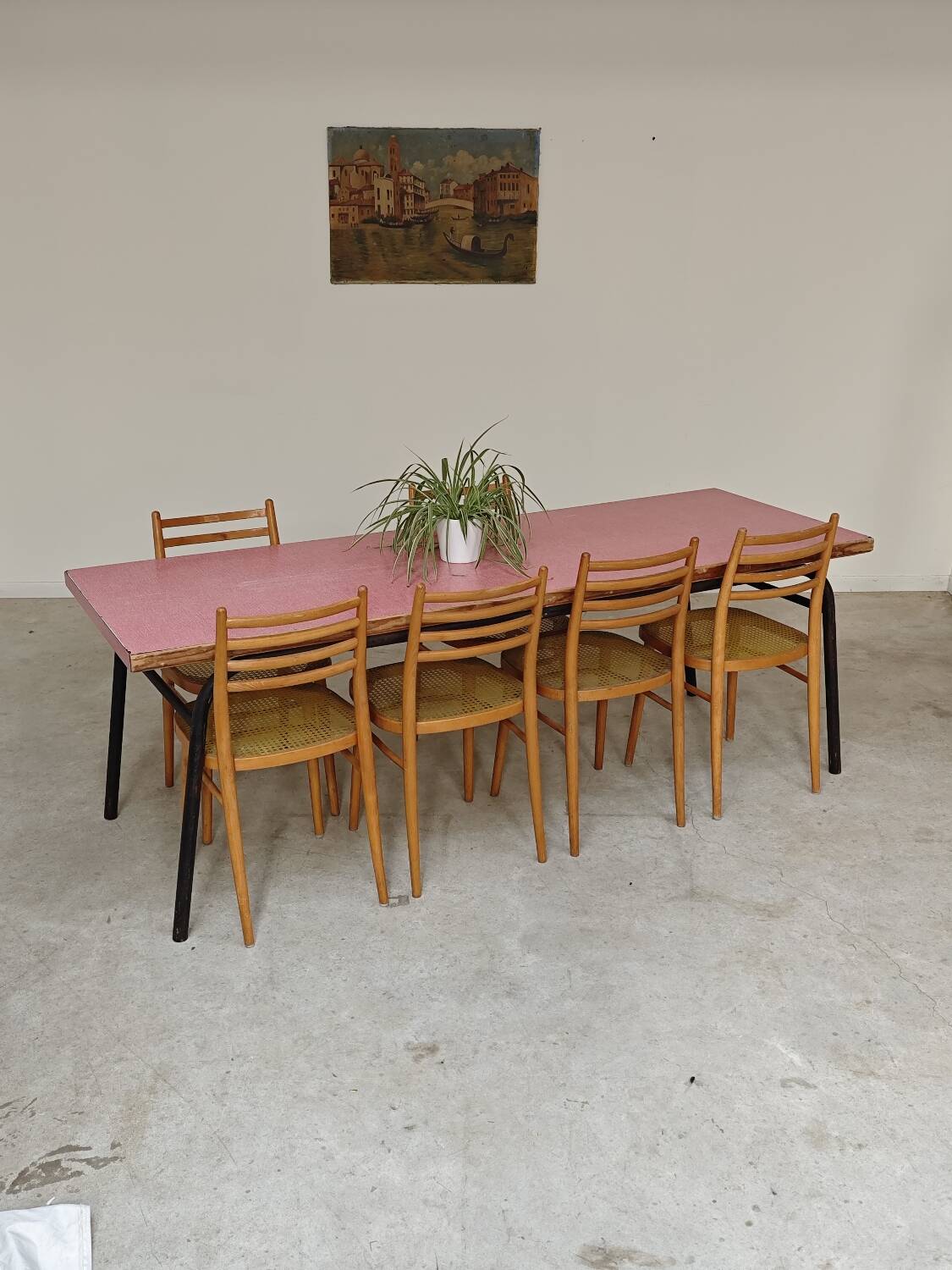 1960s pink Formica and metal refectory table