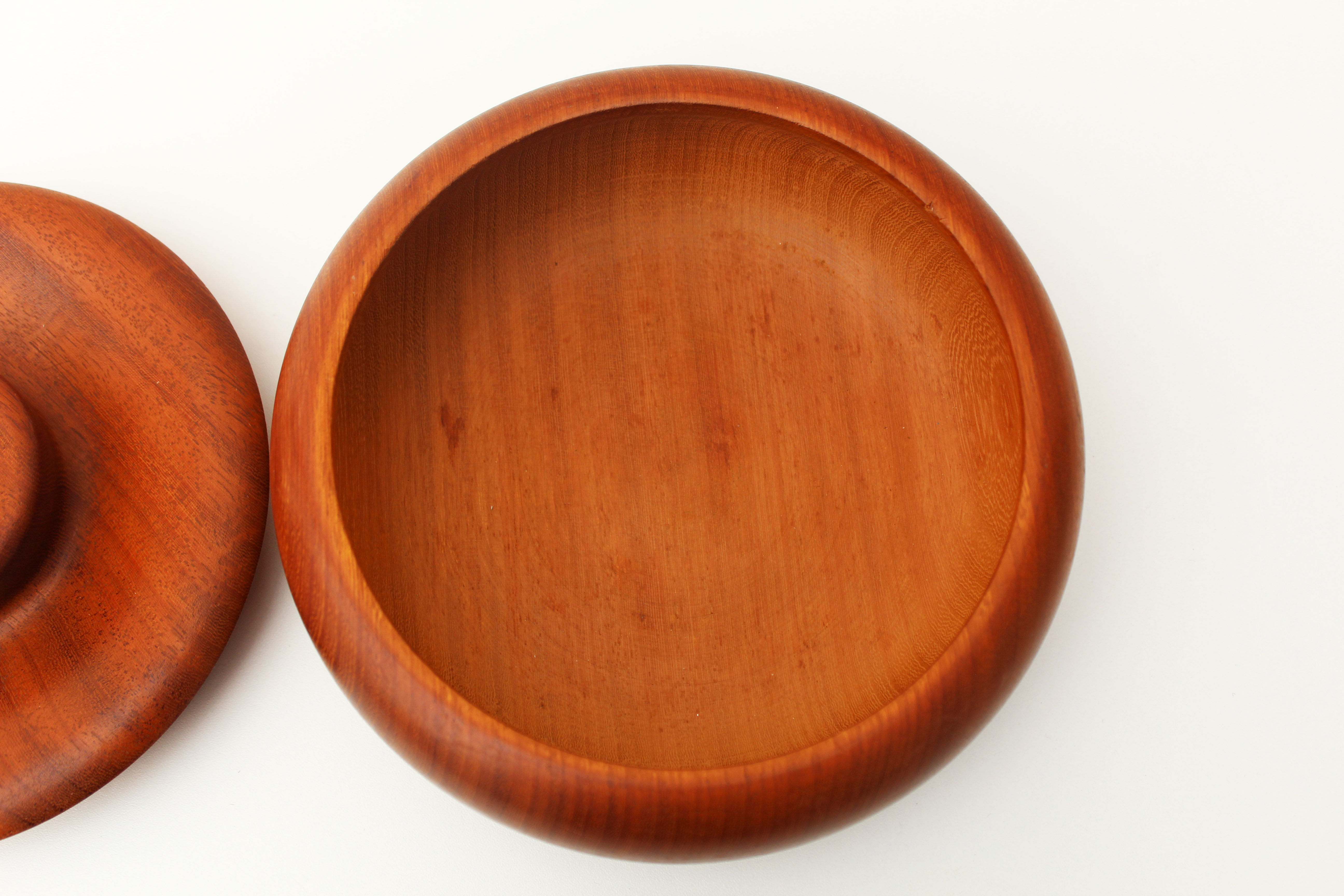 Vintage turned wood bowl with lid, trinket box with lid, Handmade