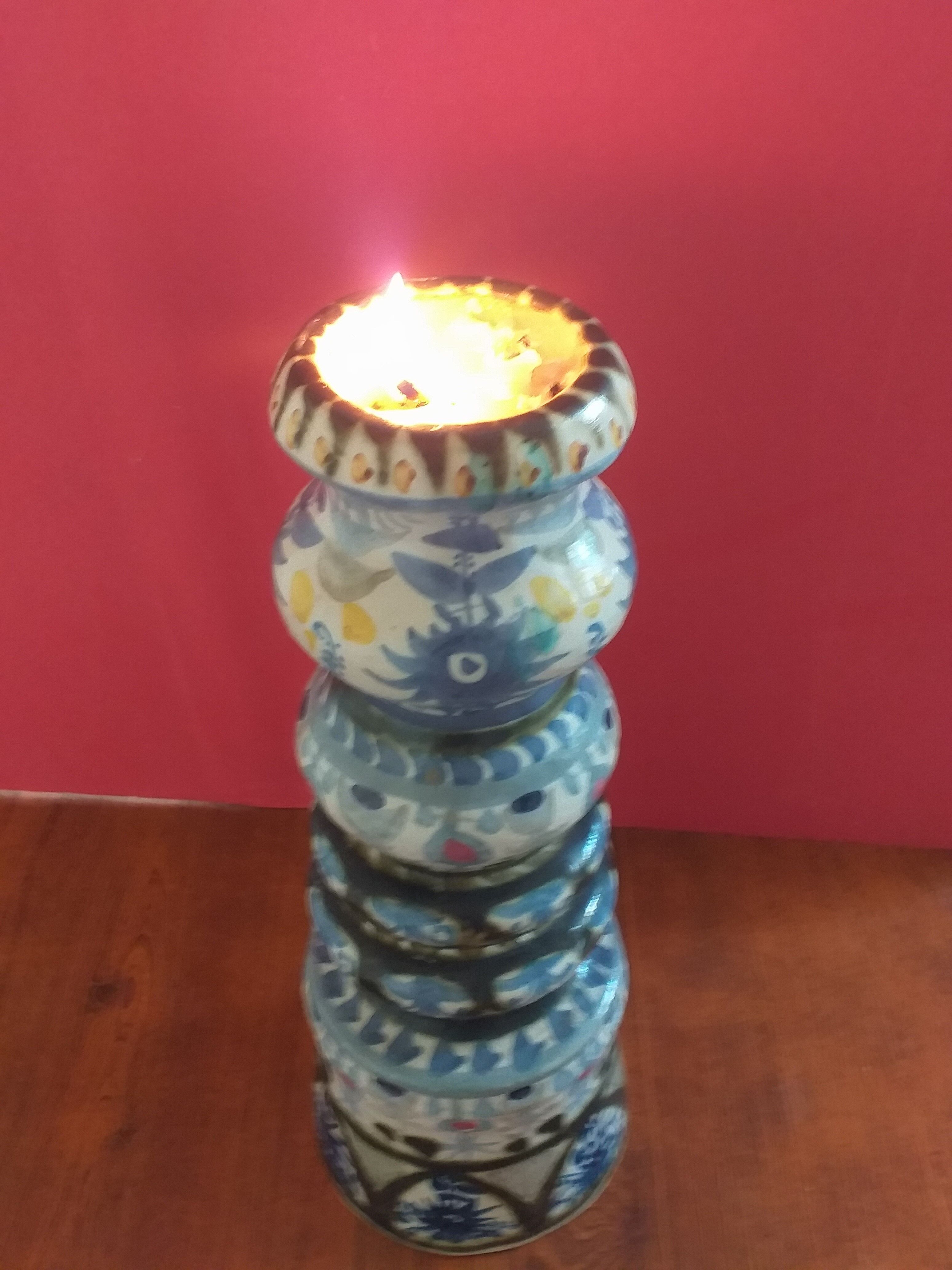 Quimper Keraluc André L'Helguen (1935-2014) vintage earthenware candlestick