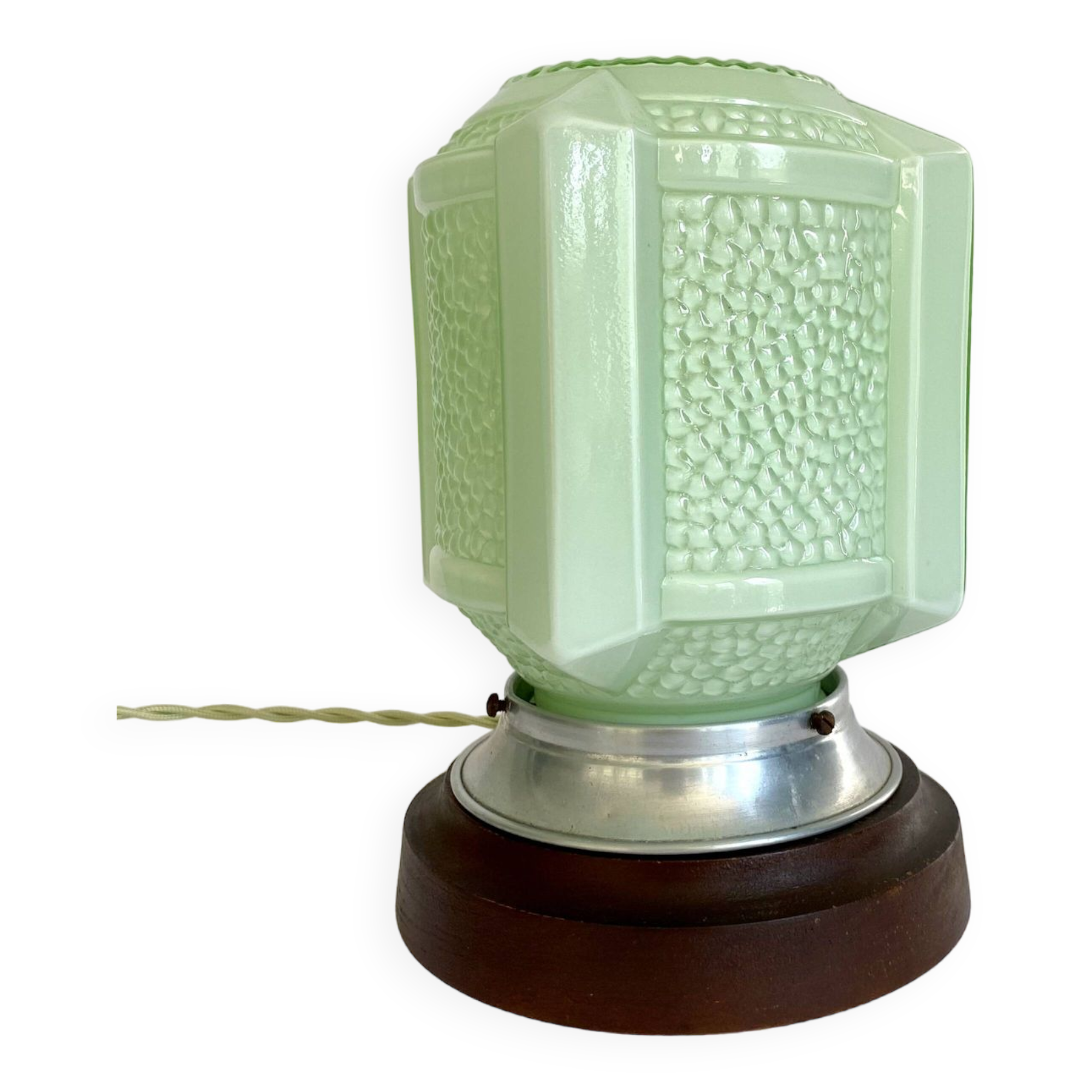 Painted glass lamp, fabric cable