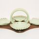 Vintage decorative plate in wood and ceramic with green shells, France, 1960s.