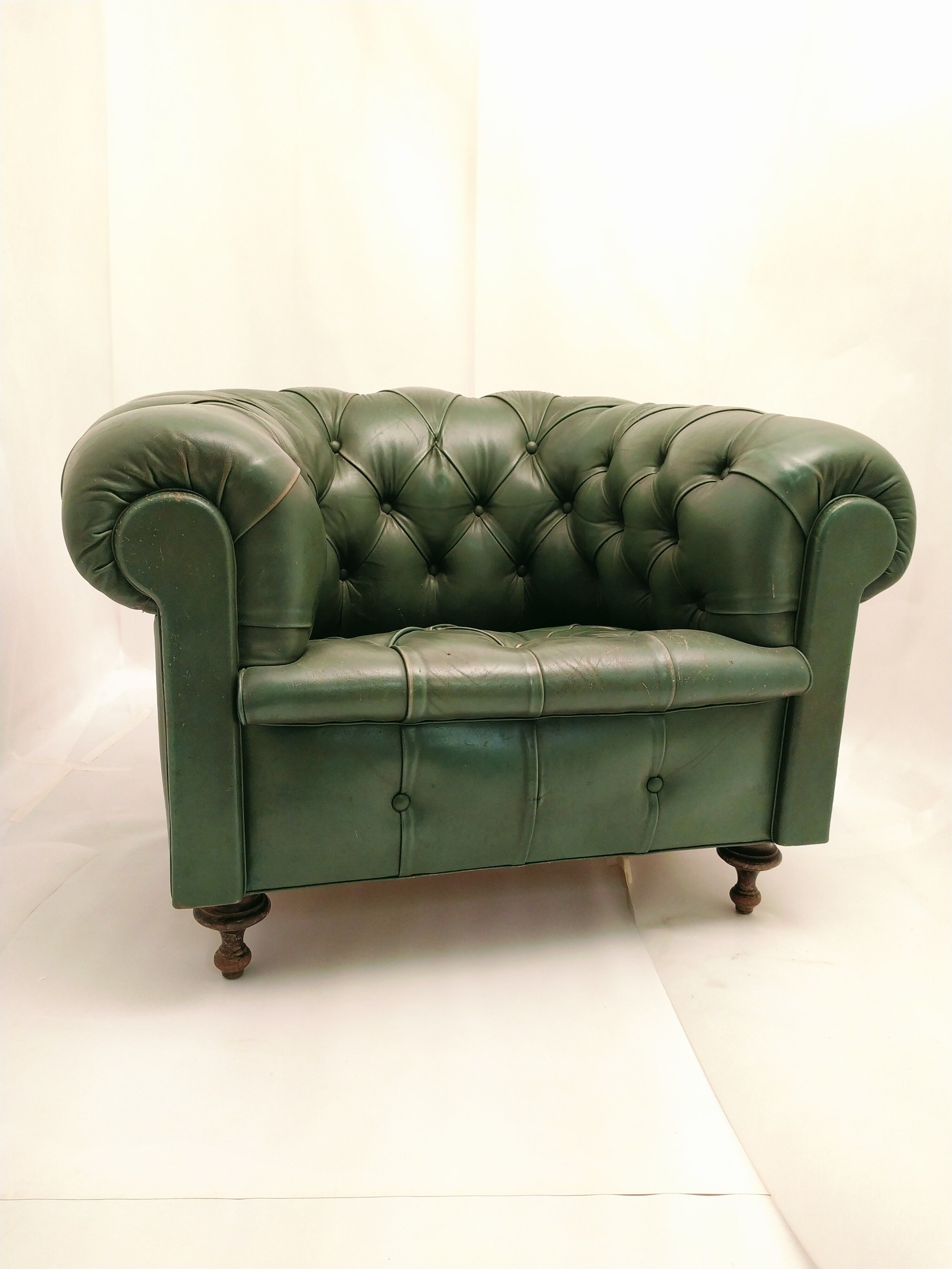 Former chesterfield green leather chair