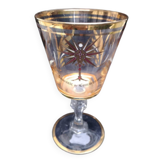 Gold communion souvenir glass with cross