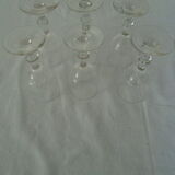 6 verres anciens vin taillé motif grains de riz