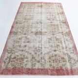 5x8 Pale Red & Cream Floral Pattern Vintage Rug, 144x250Cm
