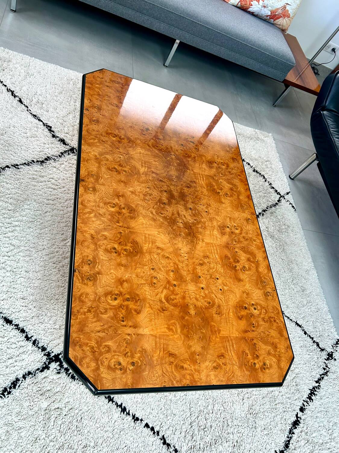 Roche Bobois elm burl coffee table, 1980